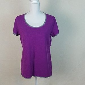 Purple workout tee with gray trim